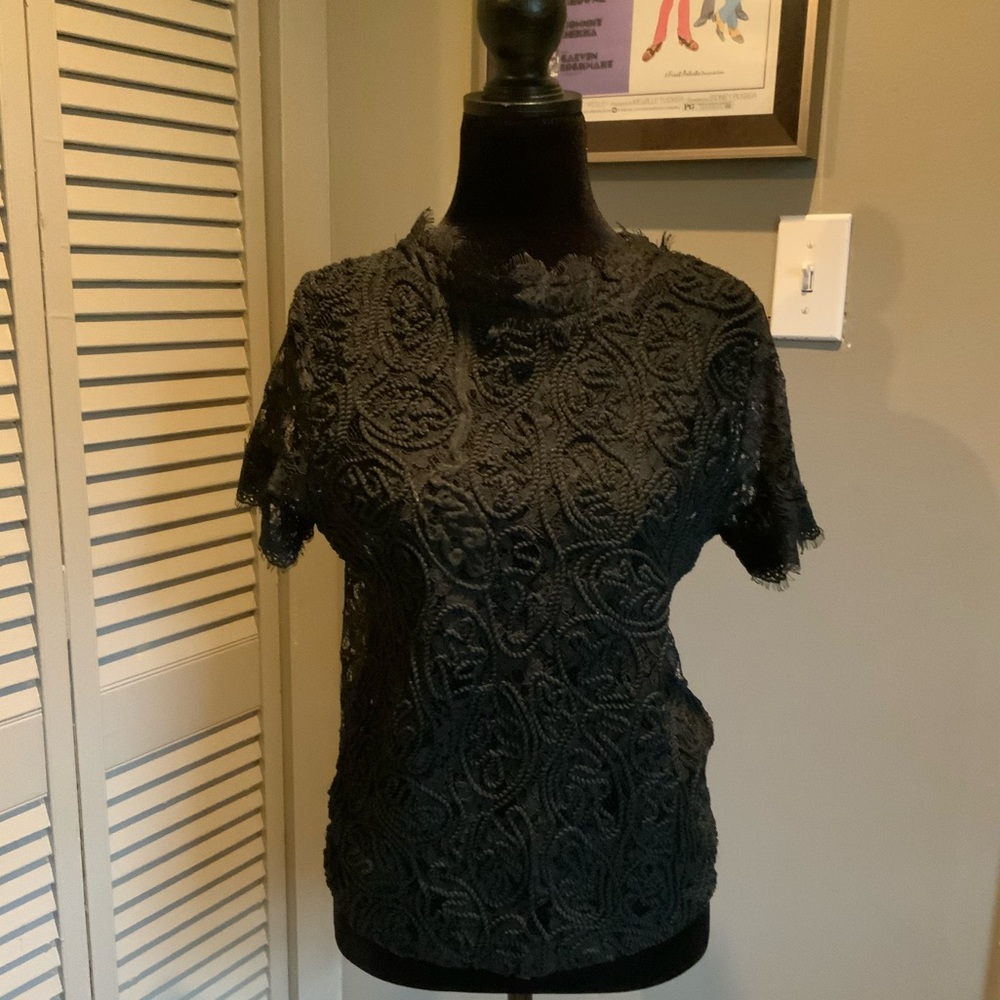 Whispers NY, Black Lace Blouse, Medium